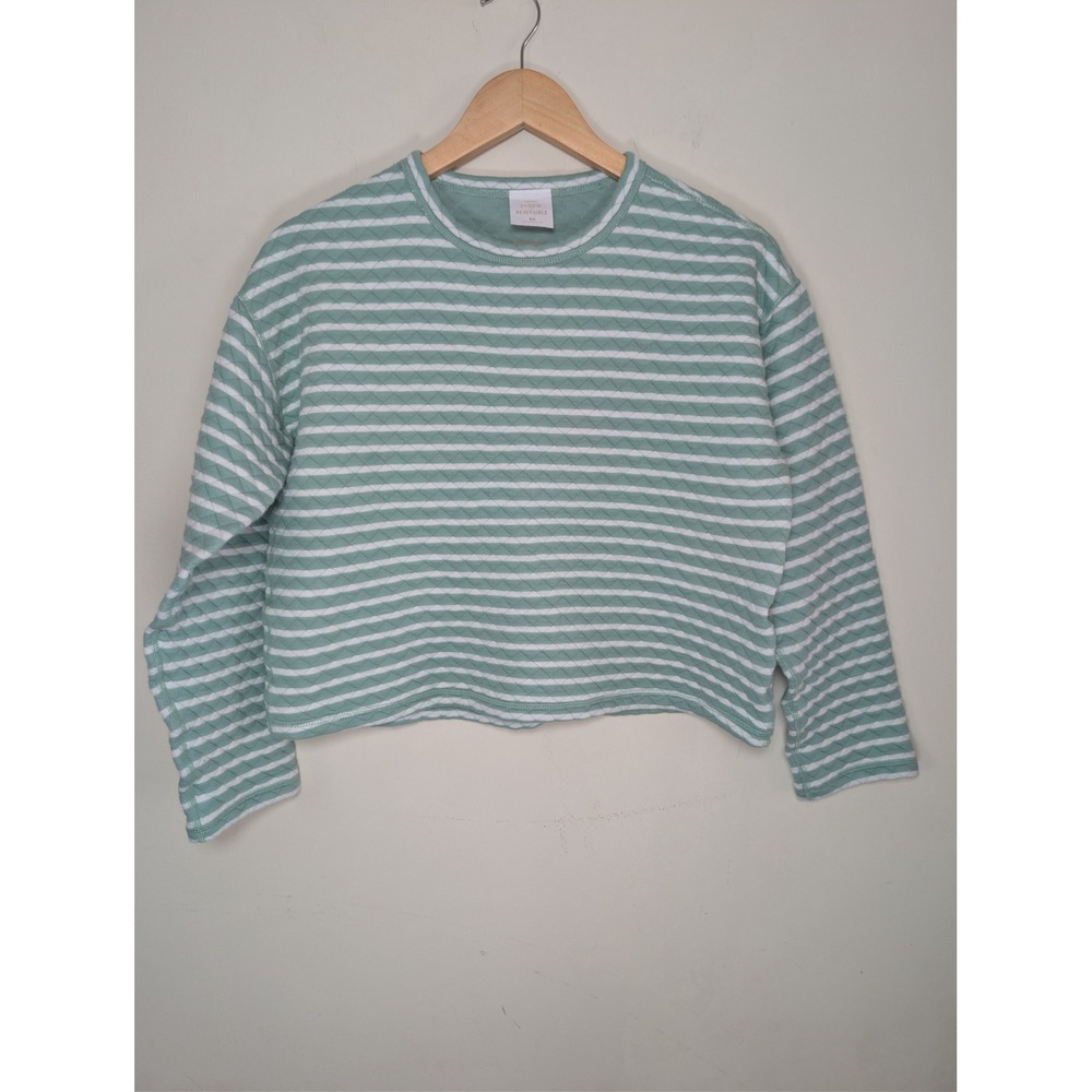 J CREW Reversible Quilted Striped Pullover Sweatshirt‎ Womens XS Green White